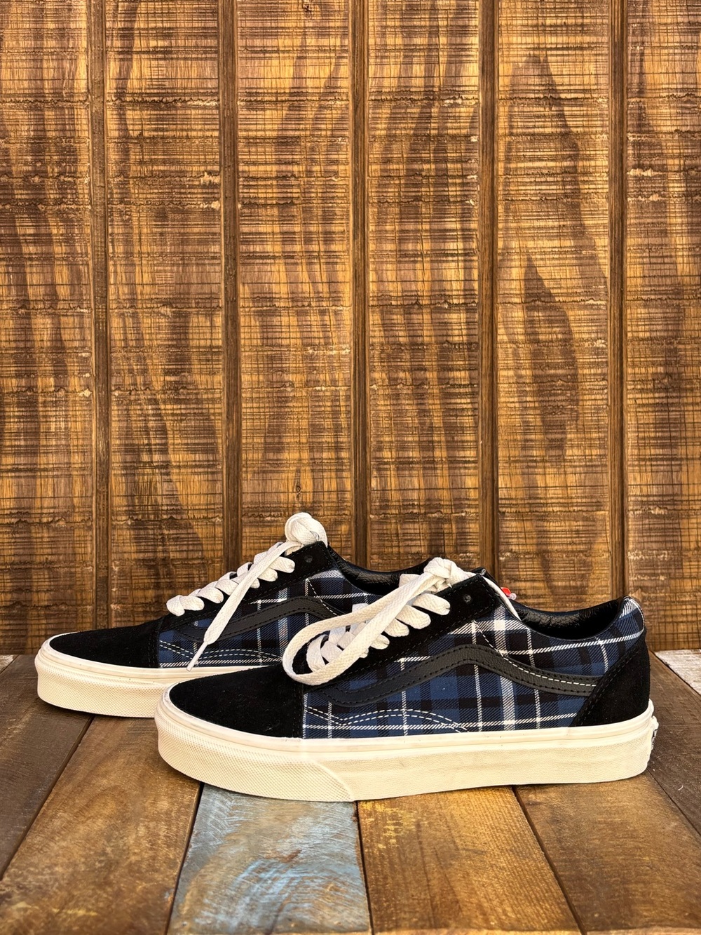 NWTS Vans Navy Blue Plaid Old Skool Classic Shoes - Picture 8 of 16